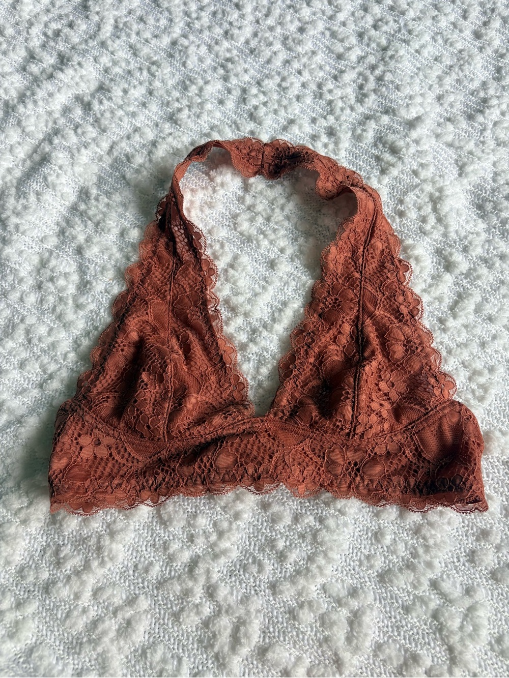 Free People Terracotta Orange Lace Halter Neck Bra Size XS Cottagecore Minimalis - Picture 2 of 9